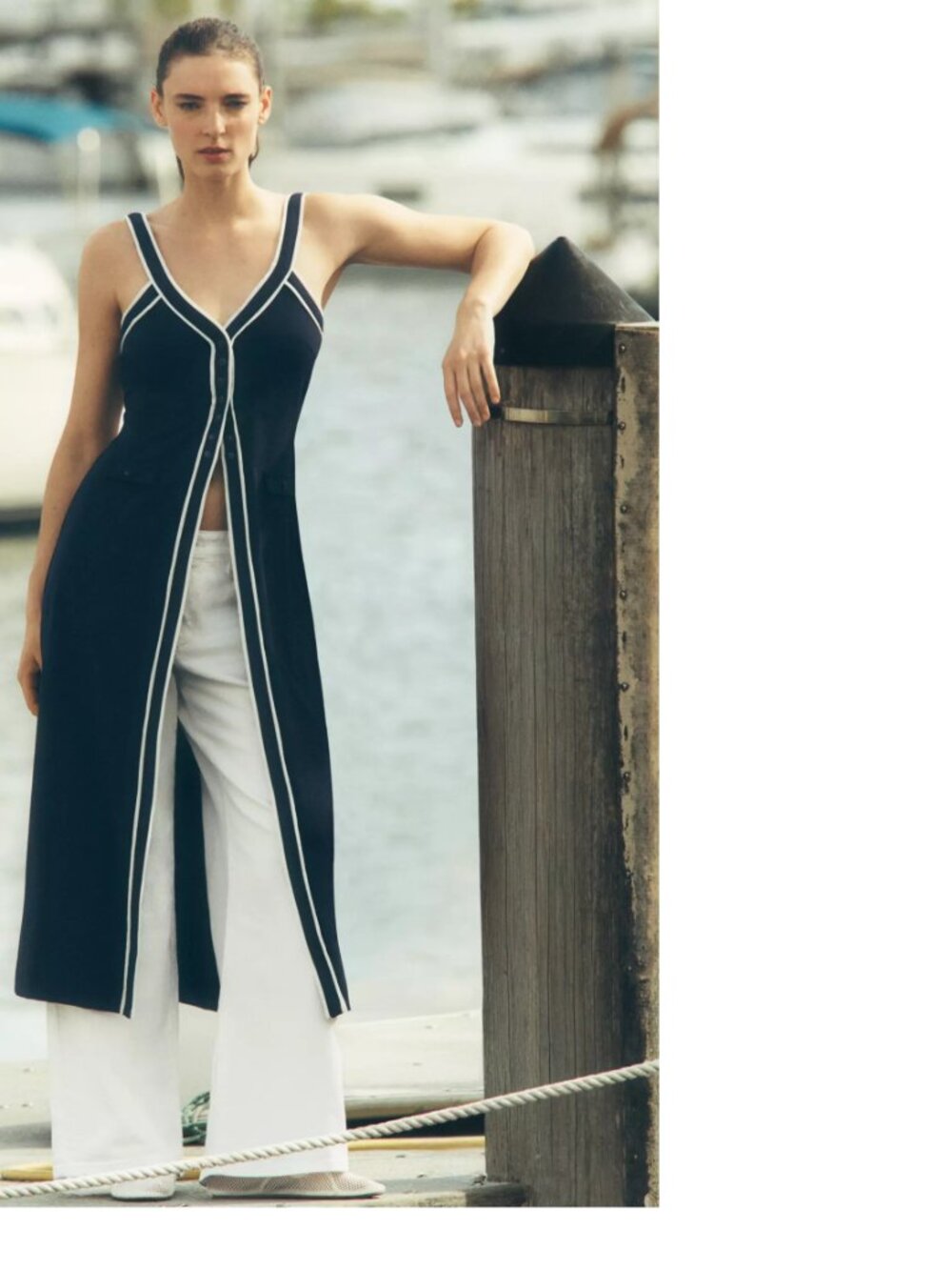 Anthropologie Maeve Button-Front V-Neck Long Line Shirt size M navy blue new